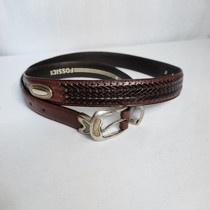 Fossil Brown Genuine Leather Braided Western Concho Belt Sz 105/42